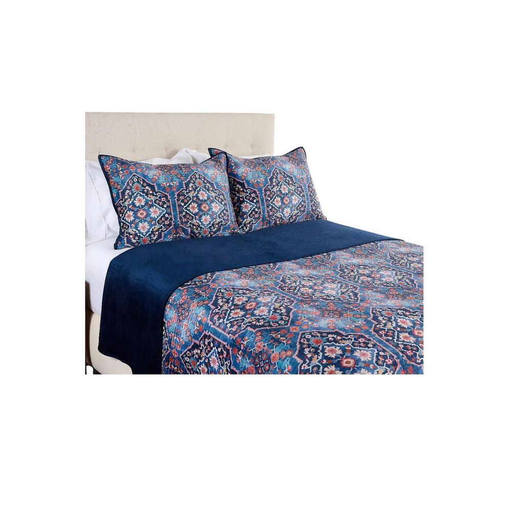 Home Reflections Printed Velvet Coverlet Set Blue